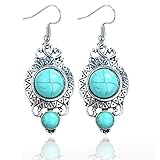 TAGOO Antique Women's Simulated Turquoise Antique Oval Round Teardrop Design Dangle Hoop Earrings