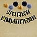 Happy Birthday Party Decorations Bunting Banner With Set Of 6 Gold Silver Black Tissue Pom Pom Ball