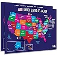 ZOCO - 50 States of USA with Capitals Posters (2 Pack) - Laminated, 17 x 22 inches - Colorful Complete Poster of United States for Children - North America