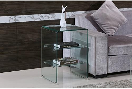 Quidin Elegant Modern Clear Glass Coffee End Table Two Shelves