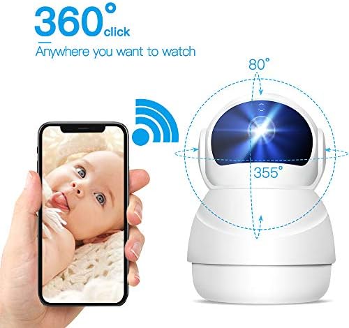 WiFi Home Security Surveillance Cameras, Wireless 1080P HD IP Camera for Baby/Elder/ Pet/Nanny Monitor, Panoramic View, Pan/Tilt/Zoom,Two-Way Audio, Night Vision,Motion Detection with Micro SD Card