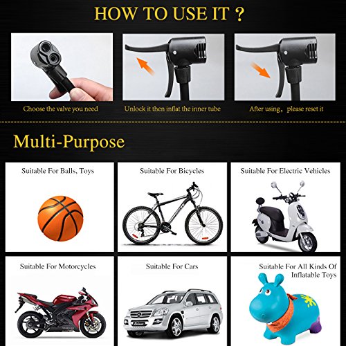 Baabyoo Bike Pumps Bicycle Floor Pumps Bike Tire Bump Double Barrel with Accurate Gauge High Pressure Pedal Inflator 150psi/200psi for Bicycles Cars Tractors Toys Balls Inflatable(Color is Random)