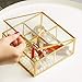 4 Compartment Golden Vintage Glass Lidded Jewelry Box, Large Clear Metal Box for Rings Bracelet Keepsake, Golden Organizer Home Decor with Decorative Lace
