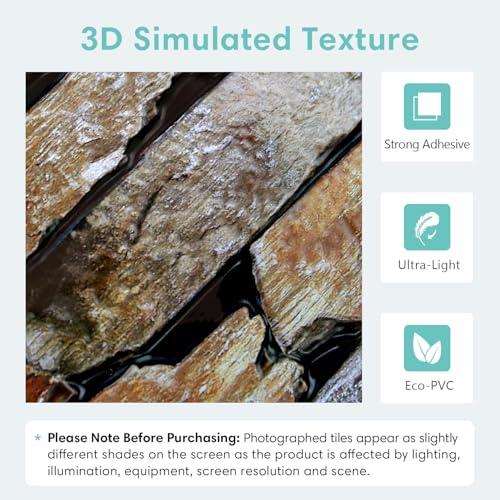 Commomy 10pcs Faux Stone 3D Wall Panels - 11.8" x 11.8"Self Adhesive Wall Tiles Lightweight Thin PVC Brick Stone Wallpaper for Interior Kitchen,Bedroom,Living Room,Fireplace