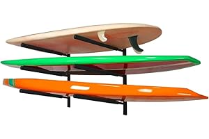 Yes4All Heavy Duty Steel/Wooden Wall Mount Surfboard Racks, Paddle Board Hanger with Soft Pad for Storage & Display Up to 3 S