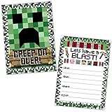 Pixel Mining Birthday Party Invitations for Kids (20 Count with Envelopes) - Pixel Party Invites for Boys and Girls - Pixel Mining Party Supplies - Kids Birthday Invitations