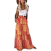 Spevert Women's Boho Midi Skirt Hight Waist Tied Floral Printed Maxi Skirt for Women Summer Beach Long Skirt with Pocket