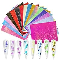 DAGEDA 16 Pcs Holographic Fire Flame Nail Stickers, Nail Reflections Tape Adhesive Foils DIY Decoration Nail Decals Decoration, Nail Art Stickers（Mixed pattern）