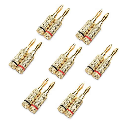 Cable Matters 7 Pairs Crimp and Twist Closed Screw Banana Plugs for Speaker Wire - Made of Bare Copper for Distortion-Free Audio