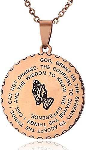 AMGJ Bible Verse Prayer Necklace with Free Chain Christian Jewelry Stainless Steel Praying Hands Coin Medal Pendant