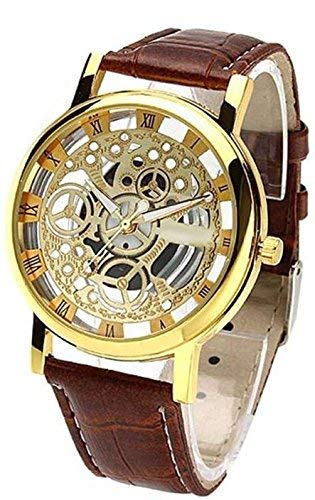 UNEQUETREND Designer Transparent Analog Gold Dial Brown Strap Men's & Boy's Watch