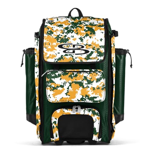 Boombah Catchers Superpack Hybrid Digital Camo Bat Bag Dark Green/Gold - Wheeled & Backpack Version at Amazon