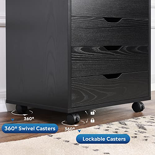 DEVAISE 5Drawer Wood Dresser with Top Storage, Mobile Chest of