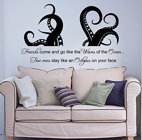 Friends come and go like the waves of the ocean ,True ones stay like an Octopus on your face, Wall Art Vinyl Decal Sticker Room Decor "Silhouettes Society" Design #2