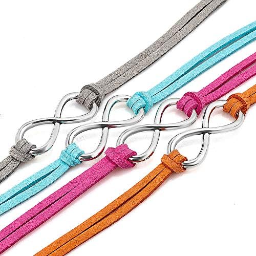 Handmade Leather Wrap Wristband Adjustable Bracelets with Infinity Symbol Multi Color for Women Girls Boys
