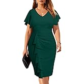 Plus Size Cocktail Dress - Wedding Guest Women Bodycon Vintage Ruffle Church Pencil Dress