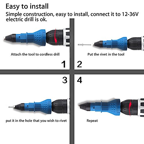 Fbest Rivet Gun for Cordless Drill Riveter Electric Rivet Nut Gun Riveting Tool Cordless Riveting Drill Adaptor Insert Nut Tool