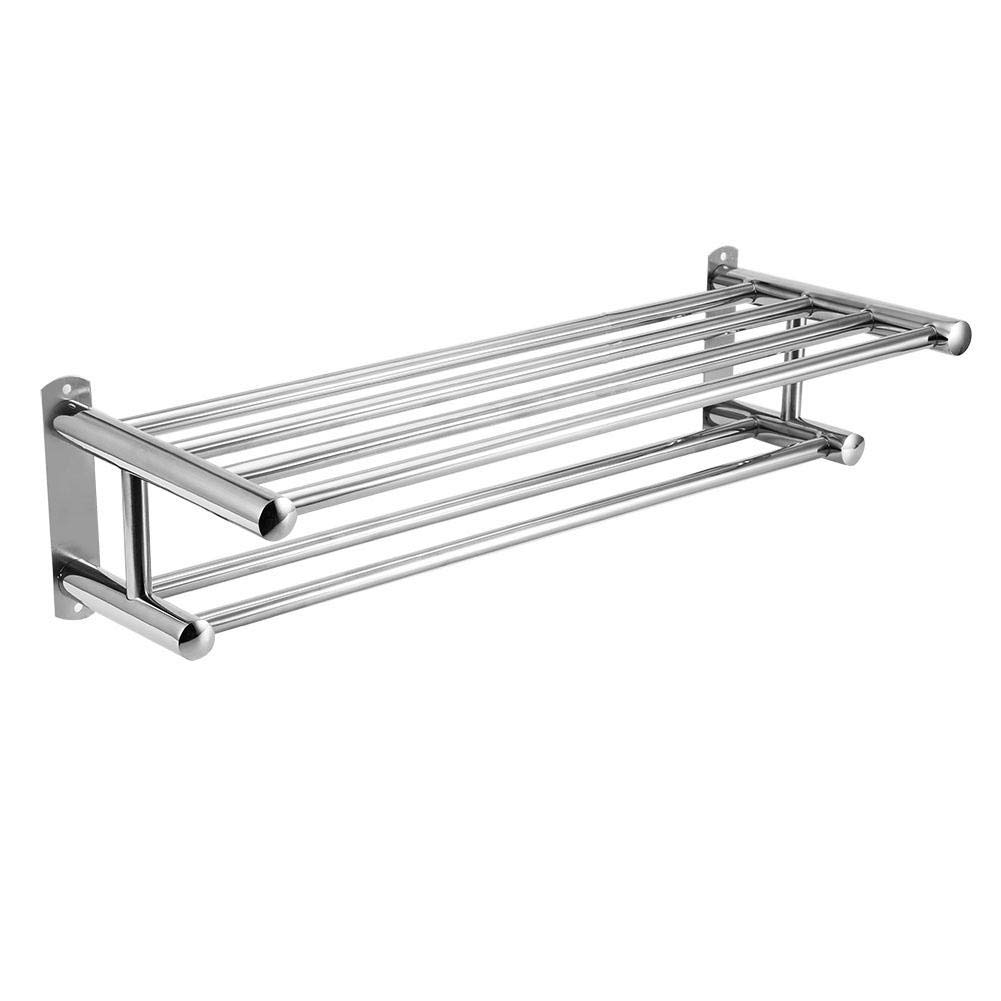 Ausla Wall Mounted Towel Rail, 2-Tier Stainless Steel U201 60cm with 30kg Capacity, Bathroom Towel Holder with Screws
