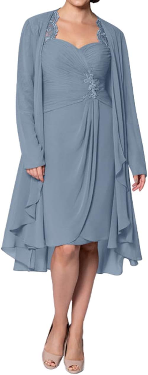 Mother of The Bride Dresses with Jacket Knee Length Formal Evening Gowns for Wedding