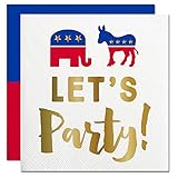 American Political Election Day Let's Party! Elephant & Donkey Mascot Design Party Cocktail Napkins 12 COUNT