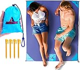 Outdoor Beach Blanket/Compact Portable Pocket Blanket by Athletrek- Waterproof Sandproof Lightweight Tarp/Poncho for Picnic, Camping, Hiking, Travel, Sports, Festival-Stakes, Pockets, Pouch, Carabiner