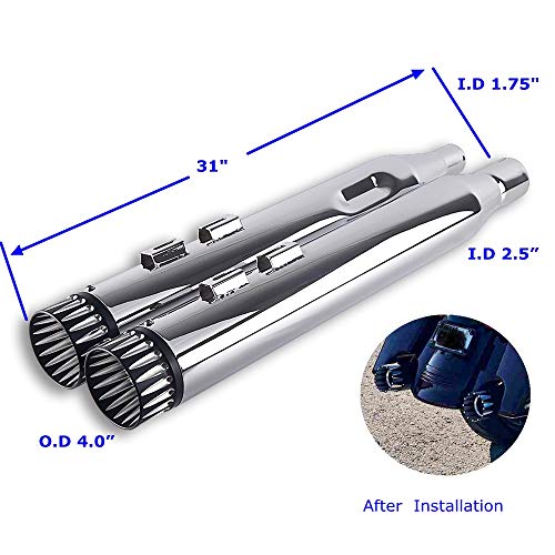 SHARKROAD "No Baffle Inside" Super Loud Version 4" Chrome Slip On Mufflers Exhaust Pipe 2017-2020 for Harley Touring Road King Steet Glide Baggers,Triple Steps Muffler for Better Performance - Thumbnail 3