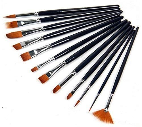 Art Asia Artist Quality Synthetic Assorted Paint Brush Set of 12 pc for Watercolor & Acrylic Painting