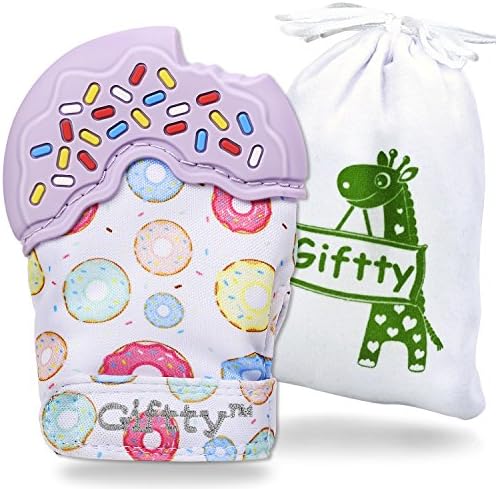 Giftty Baby Teething Mitten, Teether Mitten for Baby,Like Teething Toys or Teething Ring, Self-Soothing Toy by, Baby Shower Gift with Handy Travel Bag (1 Mitt, Purple)