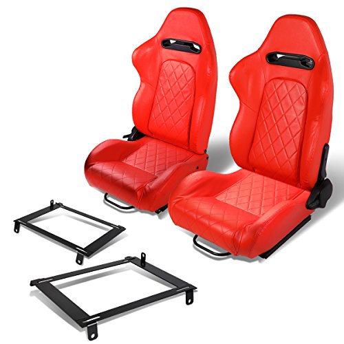 Pair of RS-018-RD PVC Leather Reclinable Racing Seat +Bracket for Acura RSX