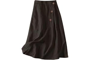 Womens Summer Midi Skirt - Cotton Linen Pocket Skirt, Breathable Elastic Waist Loose Casual Skort for Hot Weather