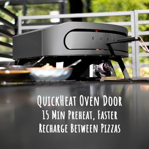Cozze 13 Inch Gas Pizza Oven with Rotating Pizza Stone – 28mbar Propane Outdoor Pizza Oven, Portable Durable Build, Fire & Stonebaked Pizzas, Triple Burners, Inbuilt Thermometer, Gas Hose & Regulator