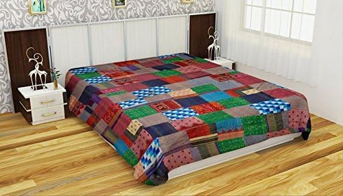 BleuIndus 100% Silk Vintage Retro Art Throw Saree Patchwork Blanket/Quilt