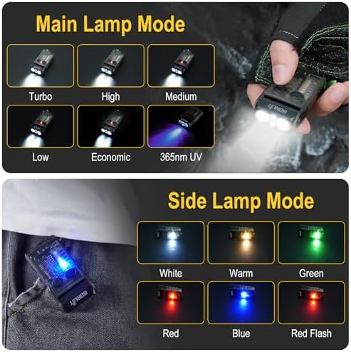V20 Mini Lampe de Poche, Lampe Torche Rotatif à 180° avec UV 365nm, Alarme Buzzer 110dB, 1000 Lumen avec 13 Modes, IP67 étanche, pour le Camping la Randonnée(noir)