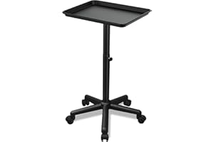 QINRUNKOI Salon Tray on Wheels-Metal Tattoo Tray Rolling Trolley,Salon Service Rolling Tray with Adjustable Height,Used for Clinic Tool Tray Color Tray, Beauty Spa Tray, Dentist Tray (Black)