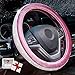 Alusbell Crystal Diamond Steering Wheel Cover Soft Velvet Feel Bling Steering Wheel Cover for Women Universal 15 inch Plush Wheel Cover for Escape Fusion Focus Accord Prius Rav4 Pink