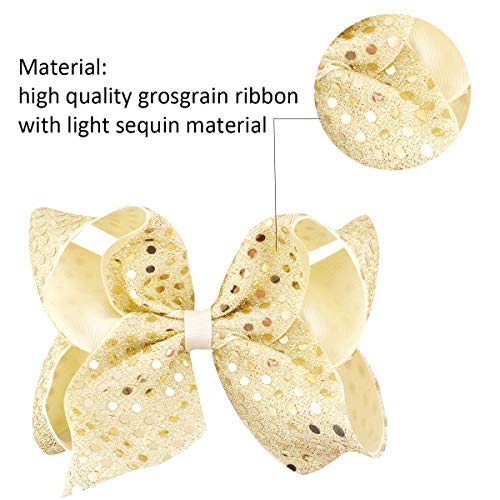 12PCS 6Inch Hair Bows Alligator Hair Clips Large Big Glitter Sparkly Sequin Grosgrain Ribbon Hair Bows Clips for Baby Girls Toddlers Kids Children
