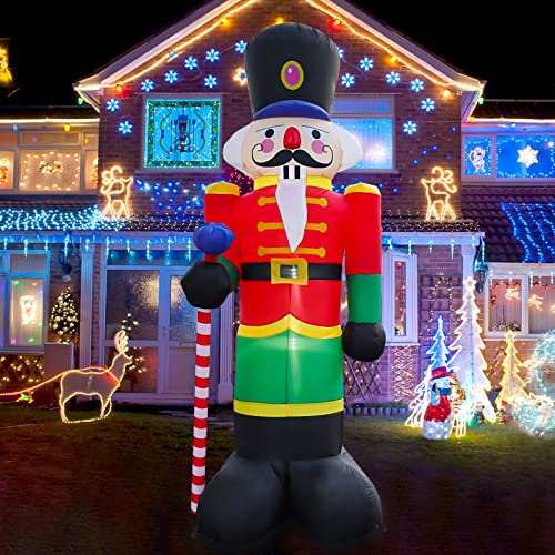 8 FT Christmas Inflatable Nutcracker Decoration with LED Lights, Outdoor Inflatable Yard Decorations for Patio Lawn Garden Family Party Indoor Outdoor