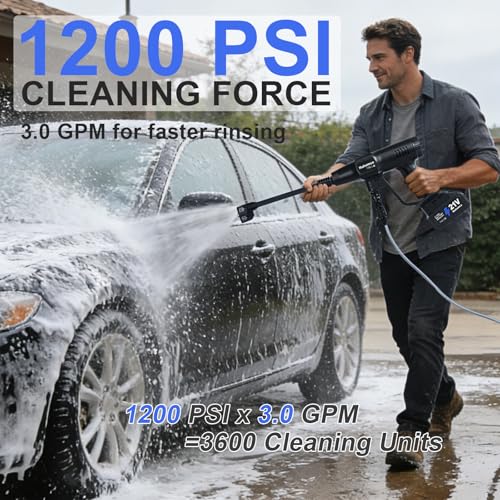 Huhomco Cordless Pressure Washer Brushless with 3 Speed Adjustable, Max 82 Bar Power Washer Jet Washers, 2 * 4.0 Battery&6-in-1 Nozzle for Washing Cars/Floor/Garden Cleaning (Black)