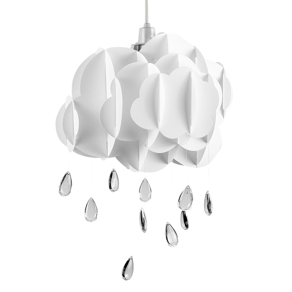 MiniSun | White Layered Cloud Ceiling Light Shade with Acrylic Water Droplets | Ceiling Lighting, Home Décor & Improvement Essential | 35cm Shade Width
