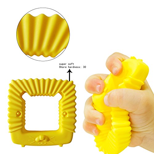 Mombella 3M+ geometry silicone baby teether toys with pacifier clip, sensory teether toy set made of soft food grade BPA free silicone with 3shapes 3colors and 3hardness, freezer and dish washer safe