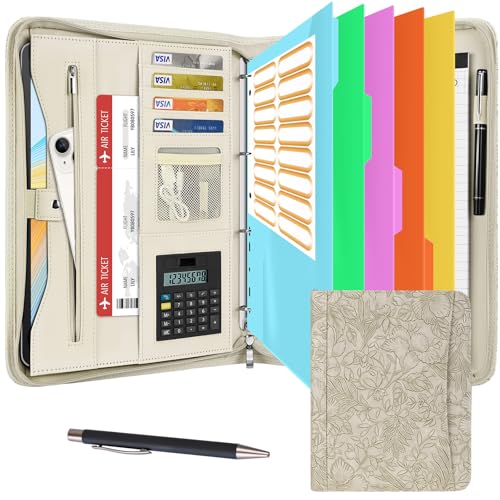 Leathario Schreibmappe A4 Mit 5Er Register Din A4，Konferenzmappe Mit 4 Ringbuch，Dokumentenmappe Mit Reißverschluss, Klemmbrett,Blumenmuster,Ordner Für Meeting, Business,Mappe Für Schule, Uni