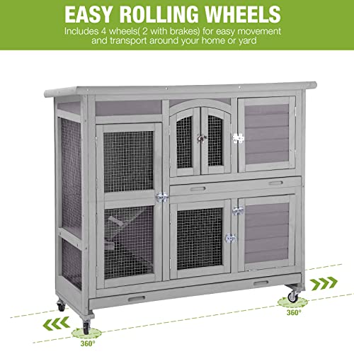 GUTINNEEN Rabbit Hutch Indoor Outdoor Bunny House Bunny Cage on Wheel