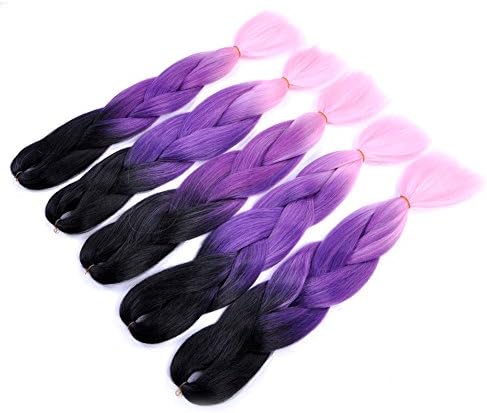 Jumbo Braiding Hair Ombre 5pcs/lot(black/purple/pink)Afro Synthetic Braiding Hair Extension 24" Kanekalon Hair