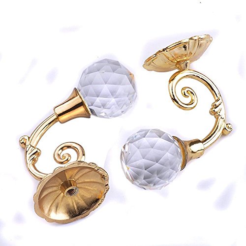 BERTERI 2PCS Large Metal Crystal Ball Curtain Hooks Holder Curtain Holdback Tassel Wall Tie Back Hook Hanger Curtain Accessory - Thumbnail 3