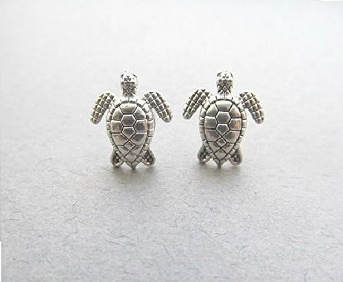Silver Turtle Stud Earrings, nautical earrings, small, tortoise, detailed shell, surgical steel