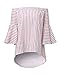 StyleDome Womens Off The Shoulder Tops Stripe 3/4 Bell Sleeve Summer Casual Loose T-Shirt Blouses Red XL