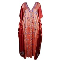 Mogul Womens Caftan Maxi Dresses Double Shaded Silk Embroidered Aishini Kaftan