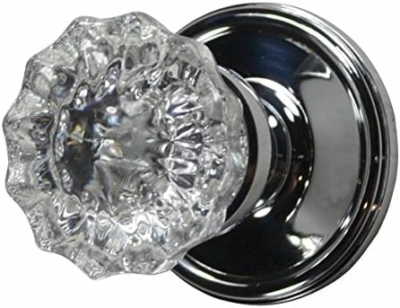 Regency Fluted Real Glass Door Knob Set with Victorian Plate Rosettes in Polished Chrome (Privacy Bed/Bath)