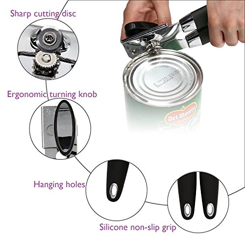 Can Opener Manual, Smooth Edge Stainless Steel Can Opener with Anti-Slip Rubber Plastic Handle for Canned Pet Food & Restaurant Chef - Thumbnail 3