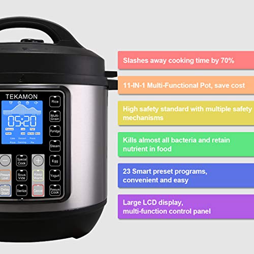 TEKAMON 11in1 Electric Pressure Cooker 6.5 Quart, Rice Cooker, Slow